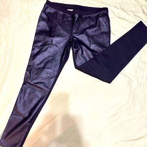 Faux leather in front only stretch waist black straight leg/ skinny pant